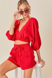 CROPPED V-NECK TOP AND MATCHING SHORTS SET