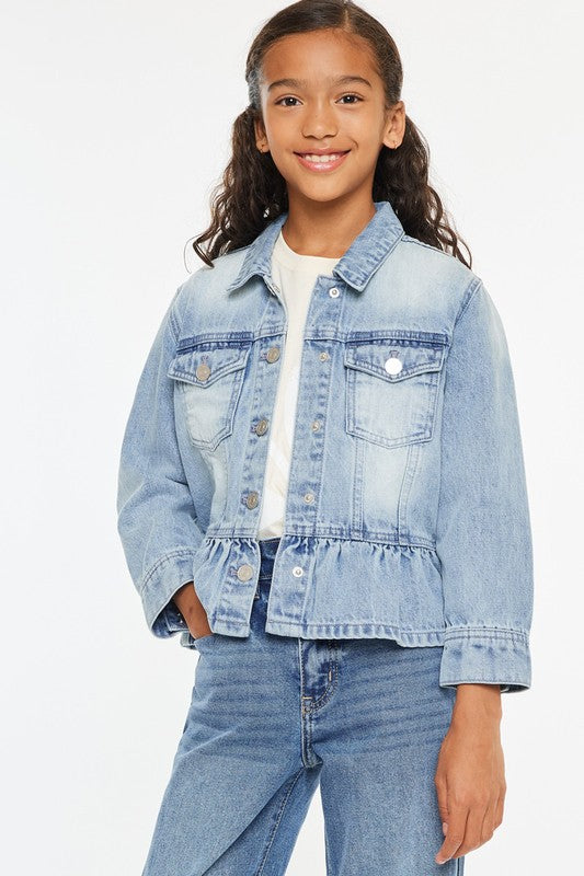 YOUTH CLASSIC FIT PEPLUM DENIM JACKET