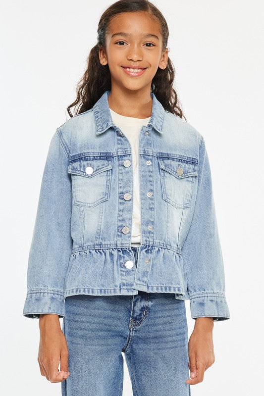 YOUTH CLASSIC FIT PEPLUM DENIM JACKET