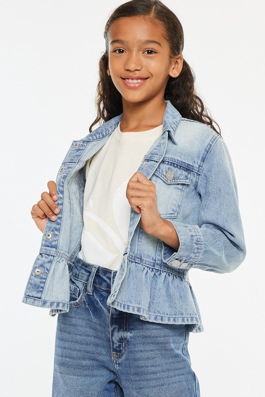 YOUTH CLASSIC FIT PEPLUM DENIM JACKET
