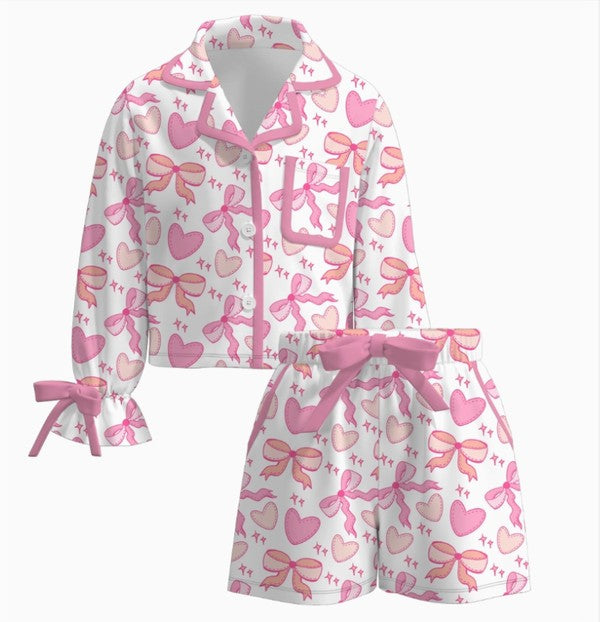 Valentine's Day Pink Heart Bow Pajamas