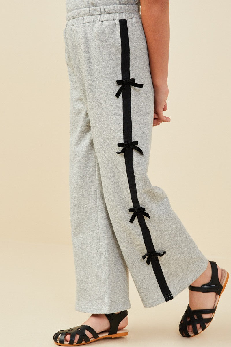 Girls Bow Trim Side Stripe Terry Joggers