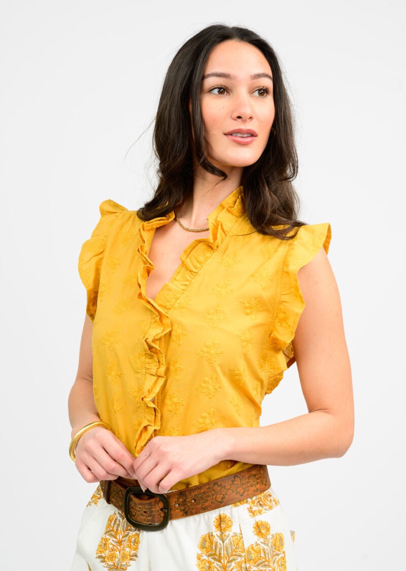 EYELET RUFFLED TOP