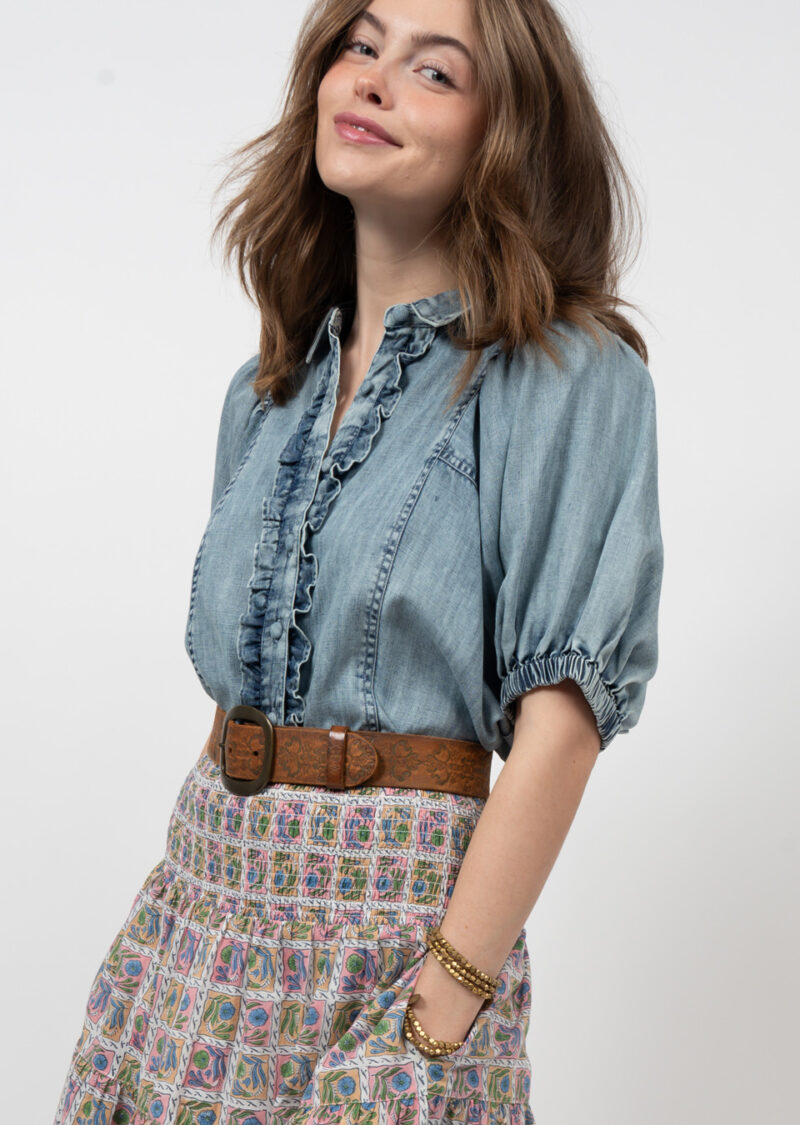 PUFF SLEEVE RUFFLE TOP