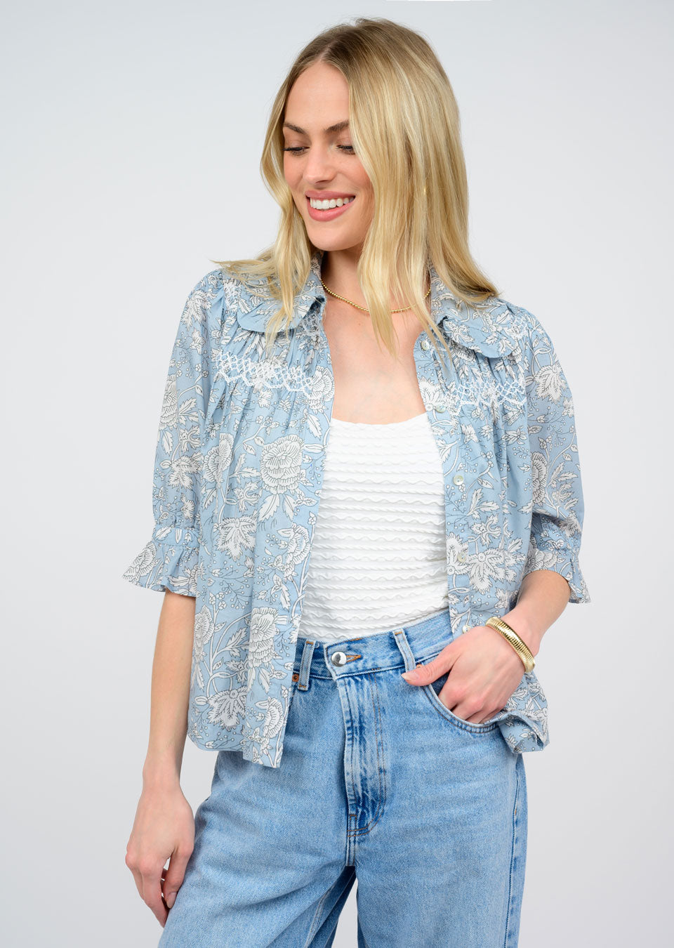 SMOCKED POET TOP