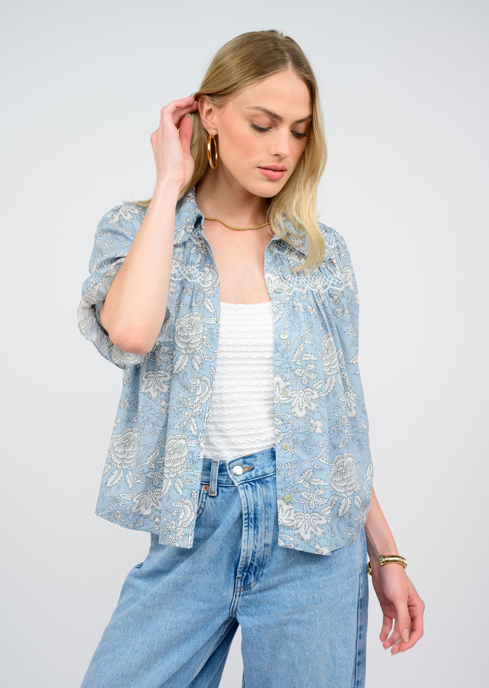 SMOCKED POET TOP