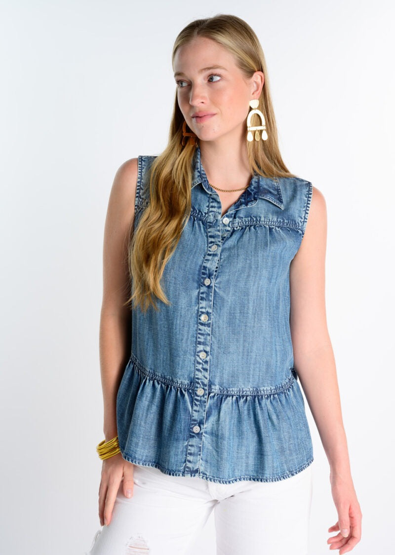 DENIM TIERED TOP