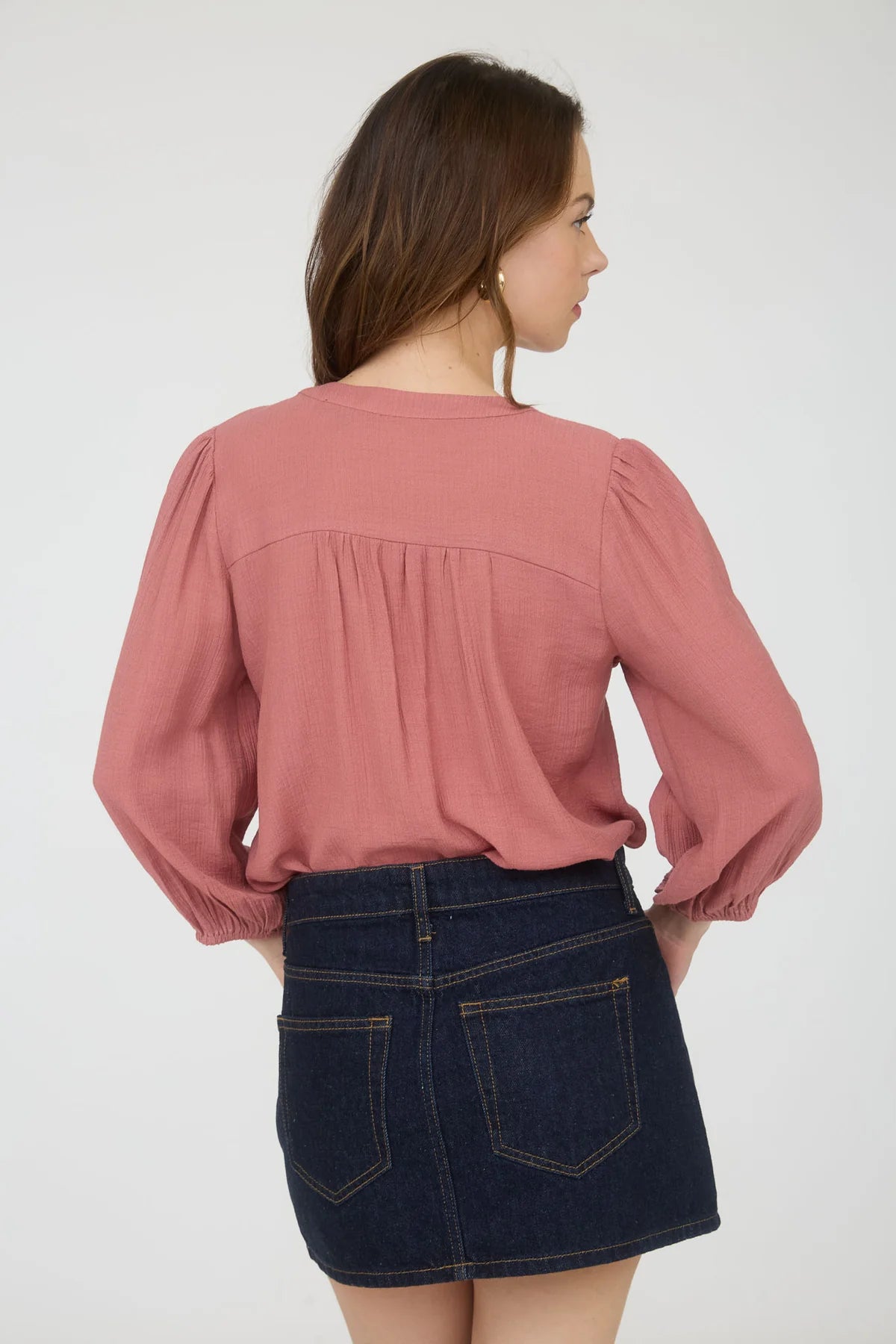 FRONT TIE PLEATED  3/4 SLEEVE TOP