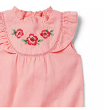LINEN-COTTON EMBROIDERED FLORAL ROMPER