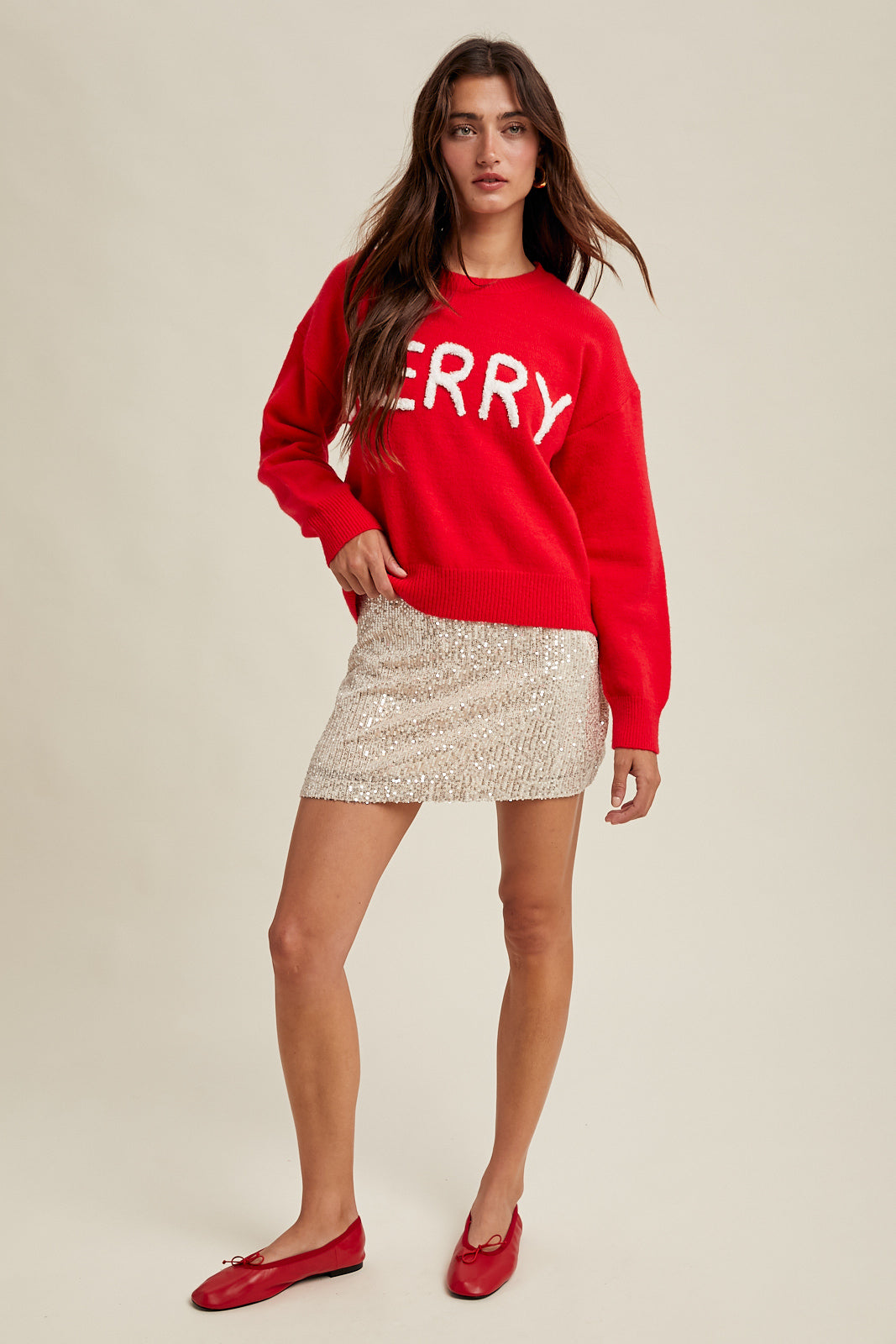 'MERRY' FLUFFY PATCH SWEATER