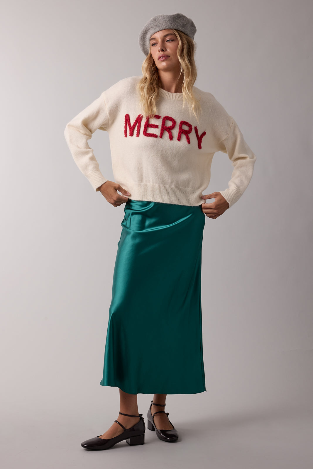 'MERRY' FLUFFY PATCH SWEATER