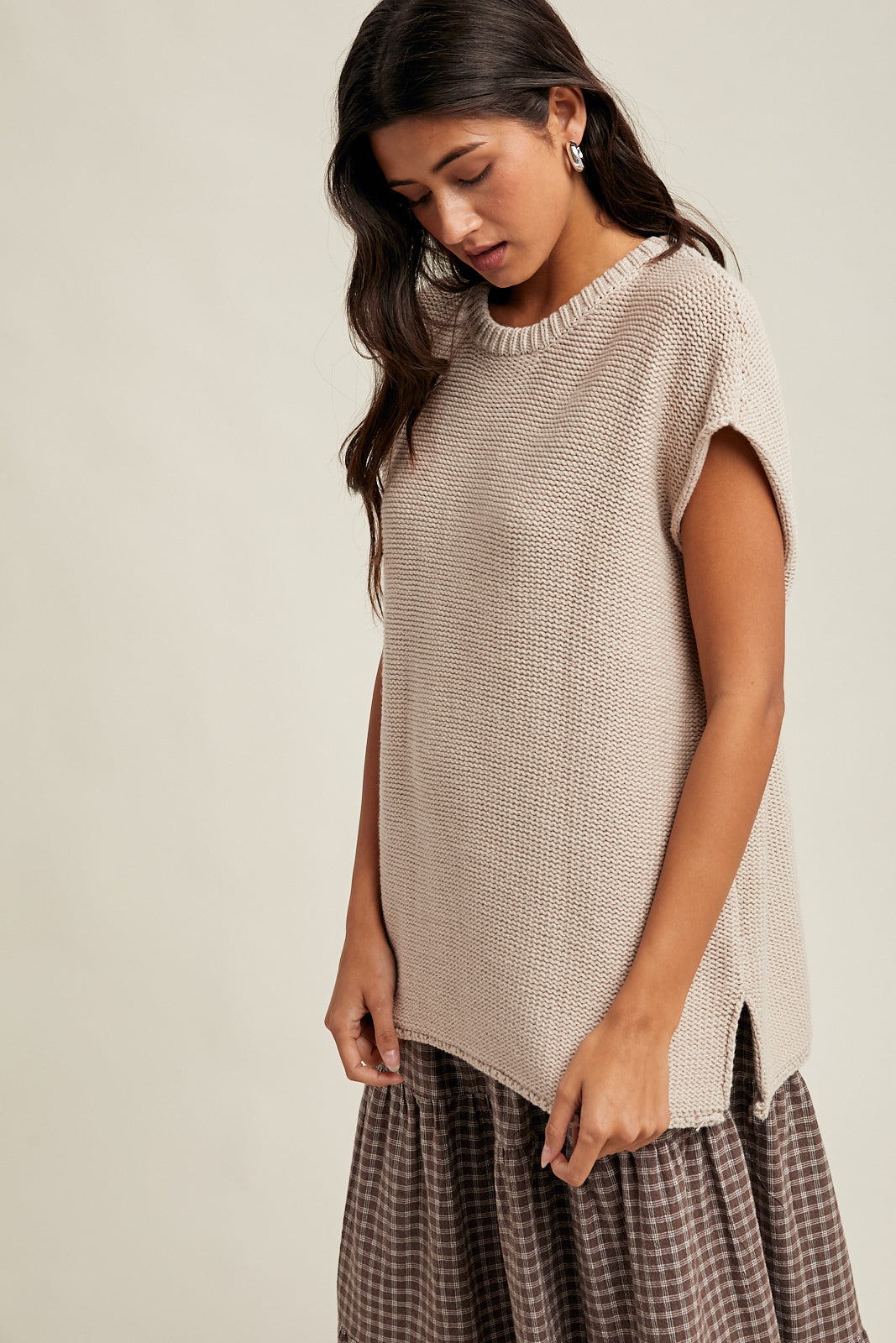 KNIT SWEATER TANK WITH SIDE SLITS
