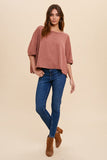 GARMENT WASHED RAW EDGE FLOWY DOLMAN TEE