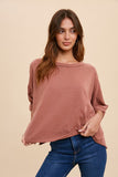 GARMENT WASHED RAW EDGE FLOWY DOLMAN TEE