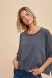 GARMENT WASHED RAW EDGE FLOWY DOLMAN TEE