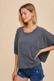 GARMENT WASHED RAW EDGE FLOWY DOLMAN TEE