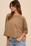 GARMENT WASHED RAW EDGE FLOWY DOLMAN TEE