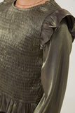Girls Crushed Satin Smocked Ruffled Shoulder Top