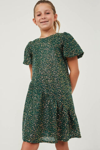 Girls Sequined Asymmetric Hem Puff