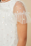 Girls Metallic Heart Foiled Mesh Top