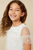 Girls Metallic Heart Foiled Mesh Top