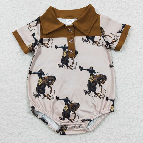 Brown horse rodeo baby boy western romper