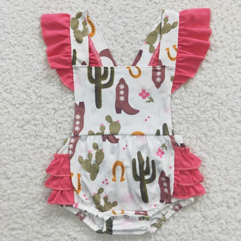 Cactus boots bubble baby girls romper