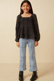 Girls Smock Detailed Textured Washed Peplum Top