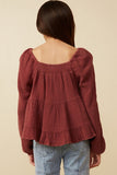 Girls Smock Detailed Textured Washed Peplum Top