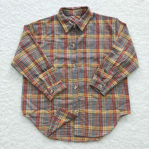 Orange plaid  kids fall button up flannel