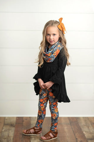 Hi-Lo Black & Floral Print 3 Piece Scarf Set