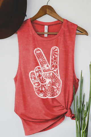 PEACE AND LOVE SIGN GRAPHIC TANK TOP