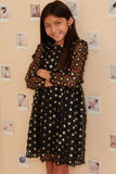 Girls Sequined Floral Mesh Long Sleeve Dress