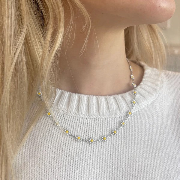 White Daisy Choker Silver