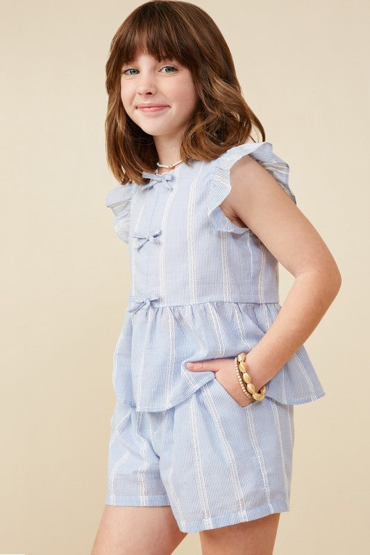 Girls Bow Detailed Crochet Lace Ruffle Tank