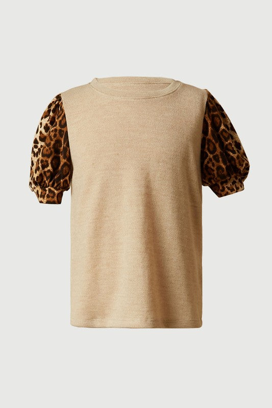 Girls Cheetah Puff Sleeve Top