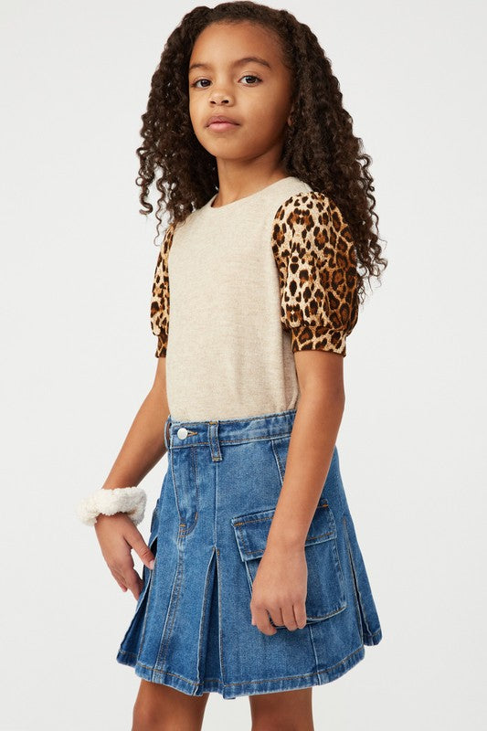 Girls Cheetah Puff Sleeve Top