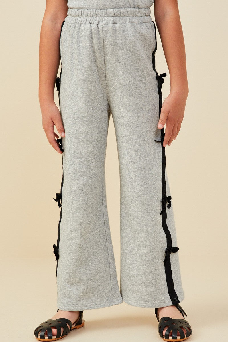 Girls Bow Trim Side Stripe Terry Joggers