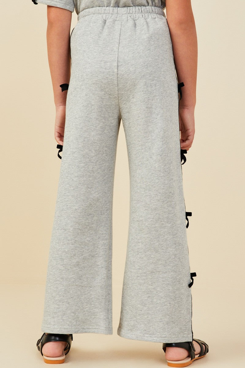 Girls Bow Trim Side Stripe Terry Joggers