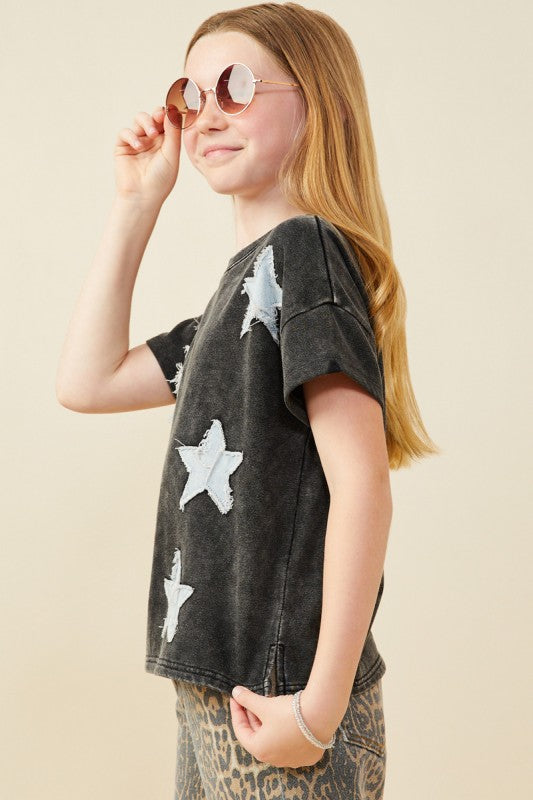 Denim Star Patched Washed Knit Top