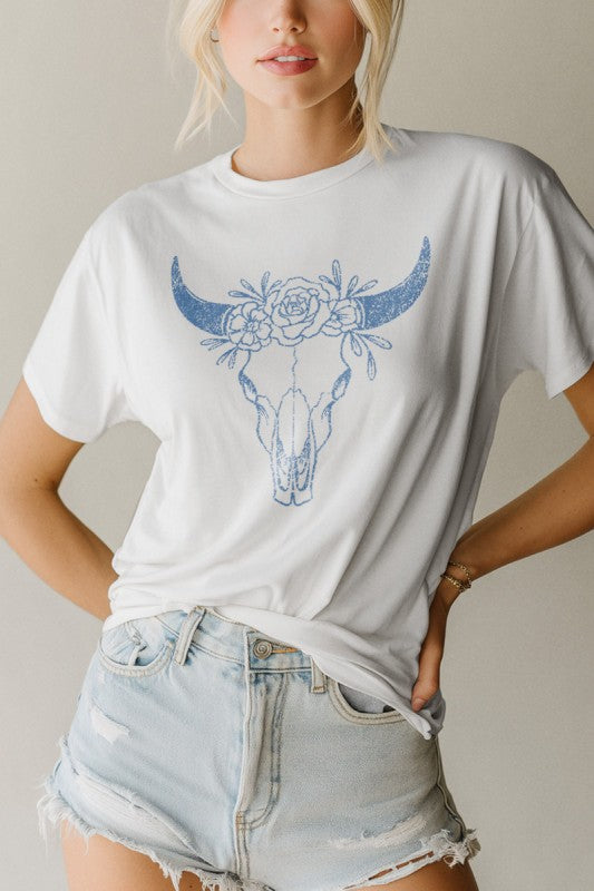 Skull Flower Western Boho Tee