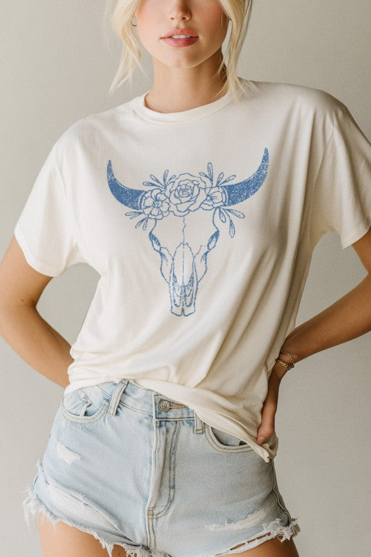 Skull Flower Western Boho Tee