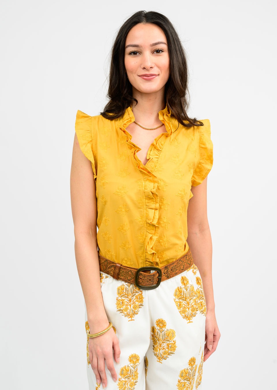 EYELET RUFFLED TOP