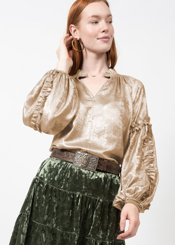 METALLIC POPOVER RUFFLE TOP