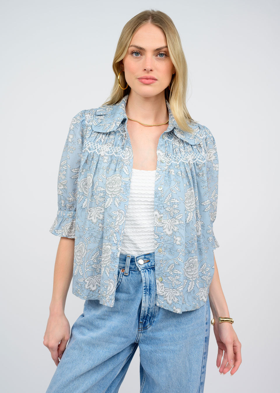 SMOCKED POET TOP