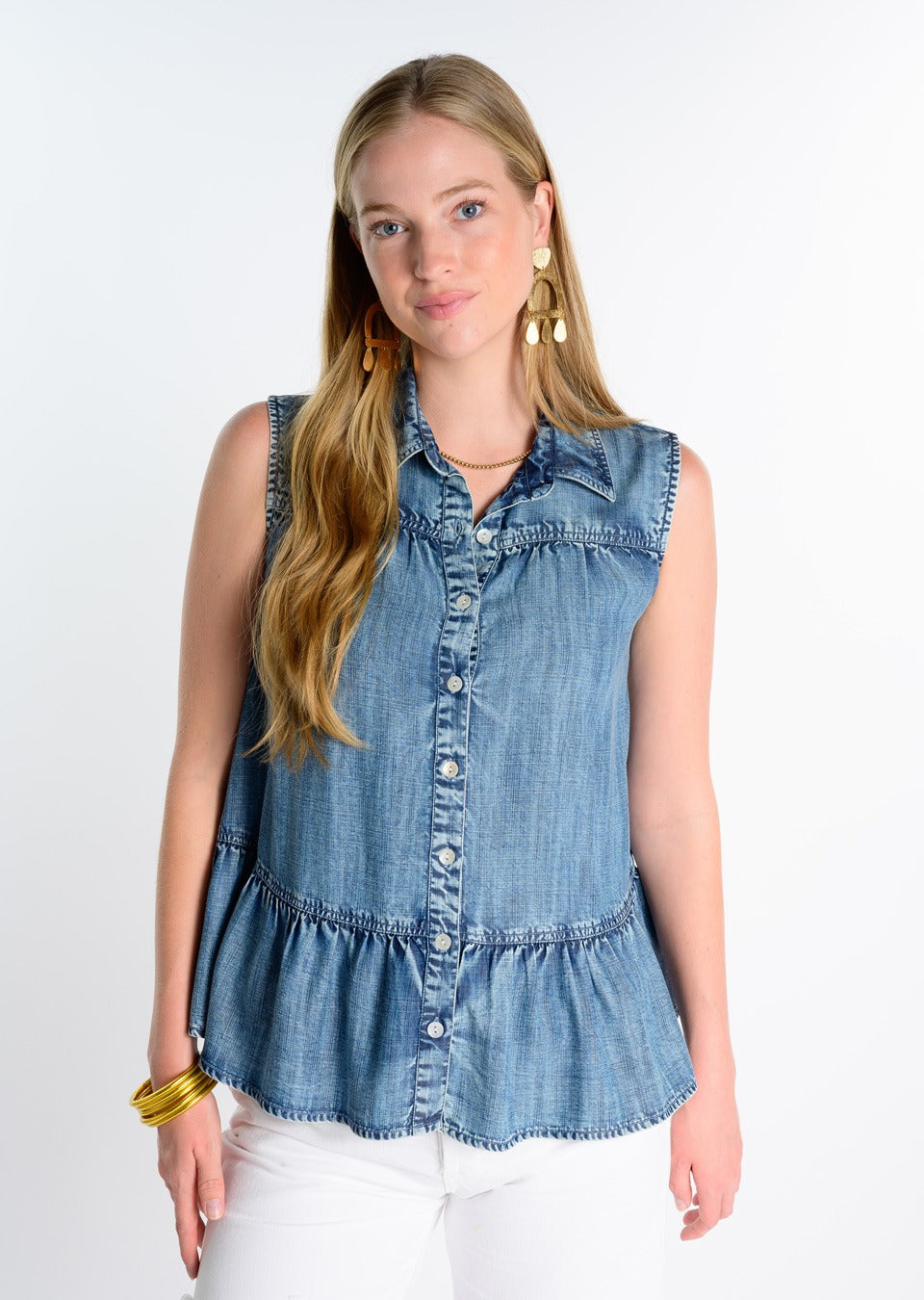 DENIM TIERED TOP