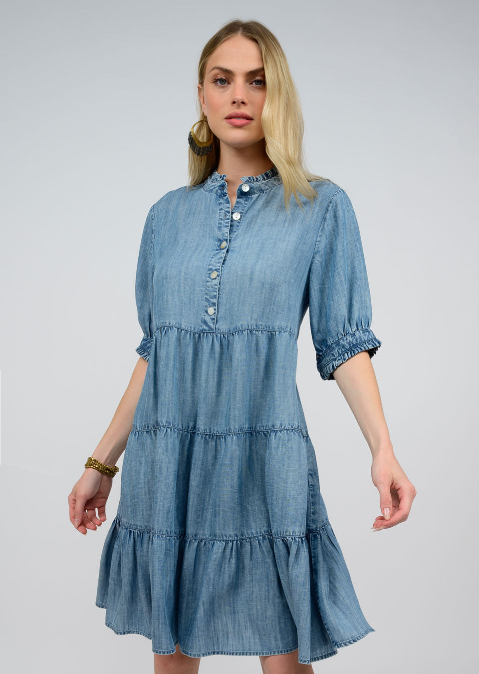 Denim Tiered Ruffle Dress
