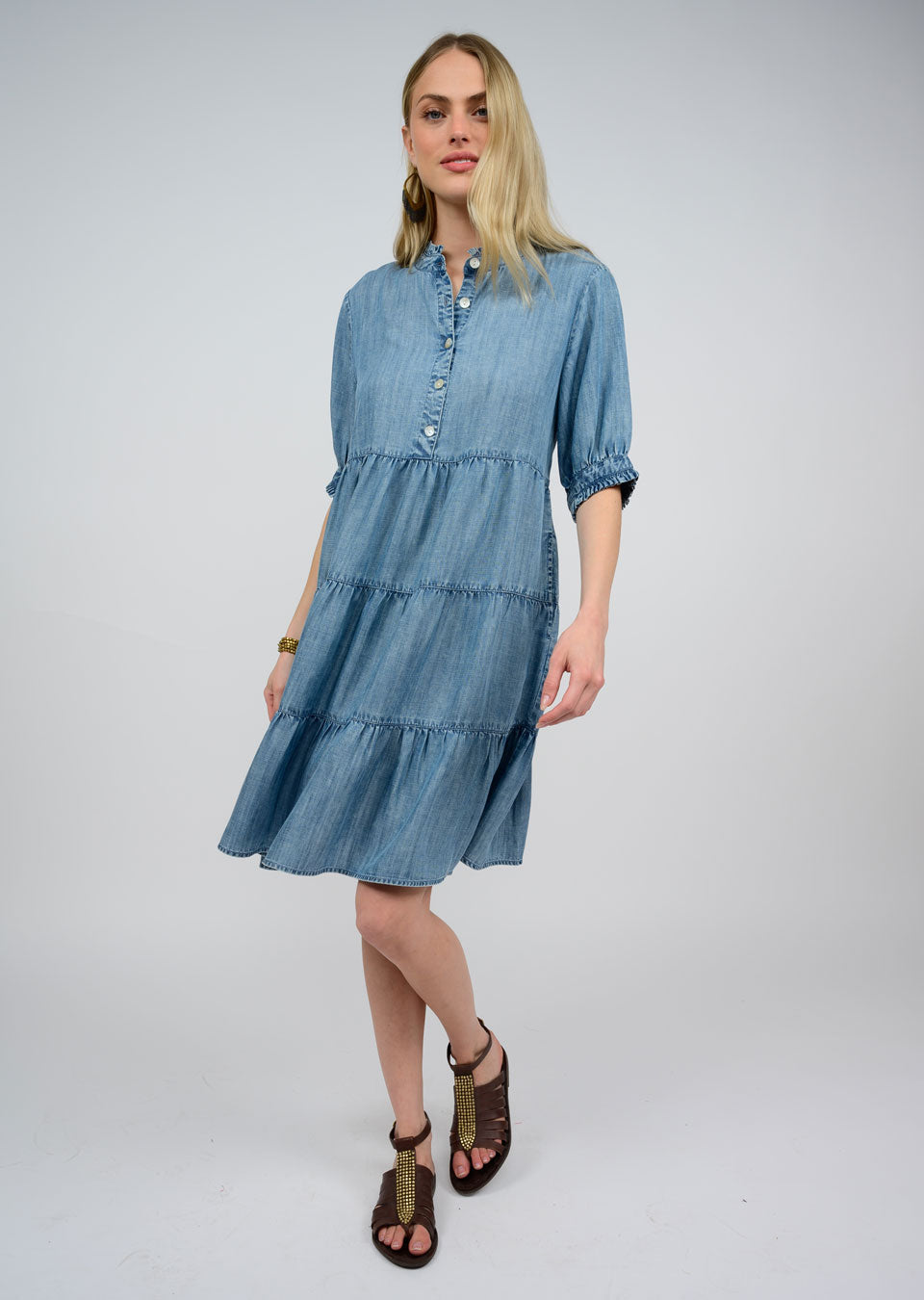 Denim Tiered Ruffle Dress