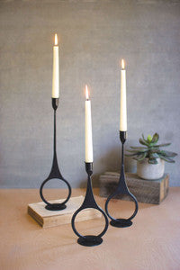 3 Cast Iron Taper Candle w Ring Detail