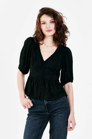 SUTTON PEPLUM TOP BLACK VELVET PETUNIA